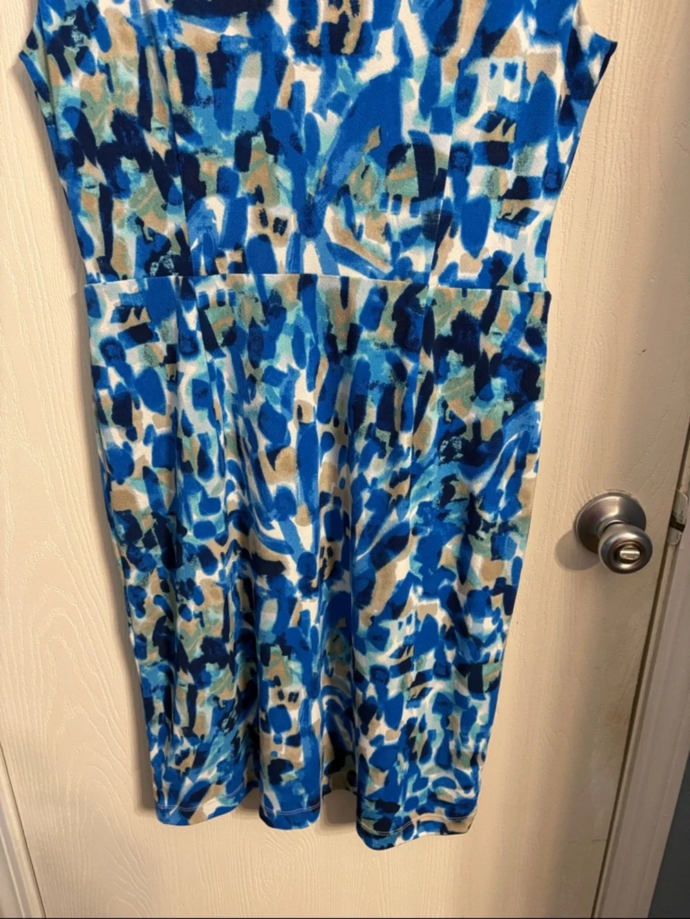 Ann Taylor Blue and Tan Abstract Faux-Wrap Midi Dress - Picture 8 of 8